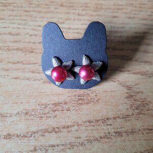 Set of Flower Red Akoya Pearl Earrings